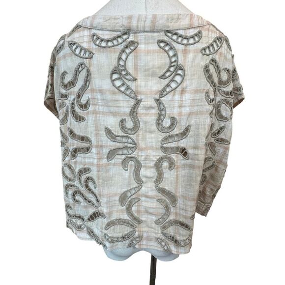 Free People We The Free Embroidered Laser Cutout Boxy Boho Crop Top Size Small - Picture 4 of 15